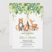 Woodland Animals Baby shower Forest Greenery Boy Kaart (Voorkant / Achterkant)