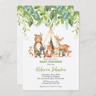 Woodland Animals Baby shower Forest Greenery Boy Kaart