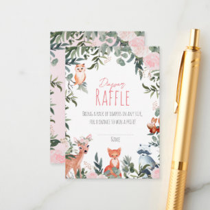 Woodland Animals Baby shower Girl Diaper Raffle Informatiekaartje