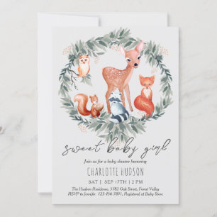 Woodland Animals Baby shower Girl Invitation Kaart