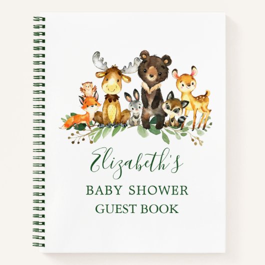 Woodland Animals Baby shower Green Gastenboek Notitieboek (Voorkant)