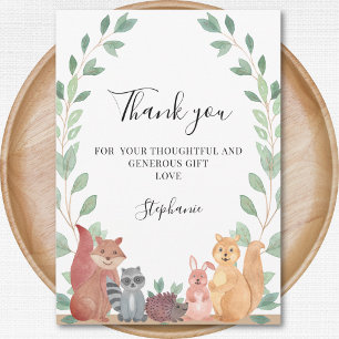 Woodland Animals Baby shower Hartelijk dank Bedankkaart
