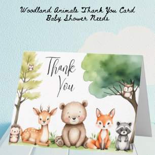Woodland Animals Baby shower Hartelijk dank Bedankkaart