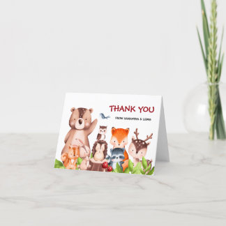 Woodland Animals Baby shower Hartelijk dank Bedankkaart