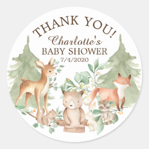Woodland Animals Baby shower Hartelijk dank Ronde Sticker