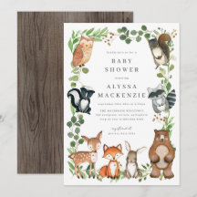 Woodland Animals Baby Shower Invitation