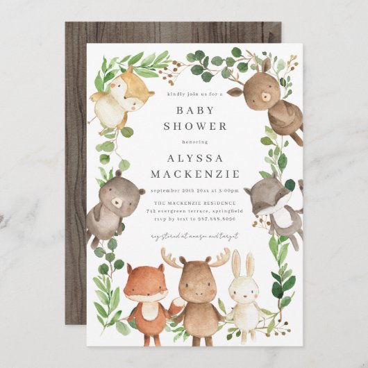 Woodland Animals Baby Shower Invitation (Devant / Derrière)