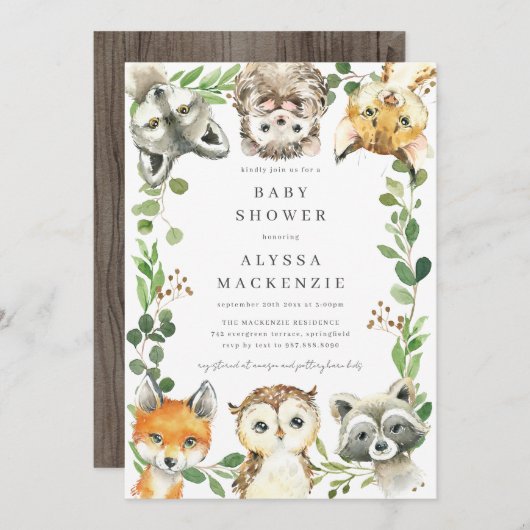 Woodland Animals Baby Shower Invitation (Devant / Derrière)