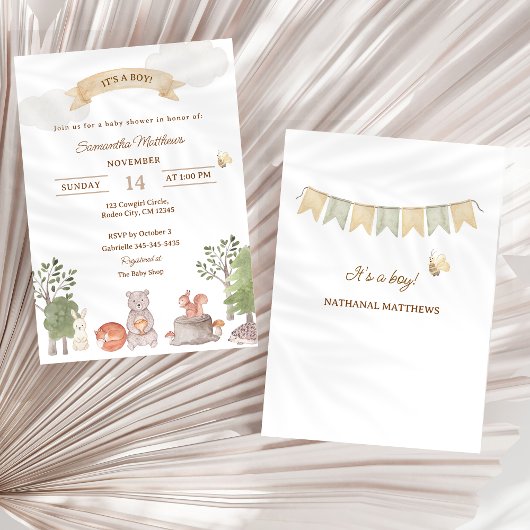 Woodland Animals Baby Shower Invitation