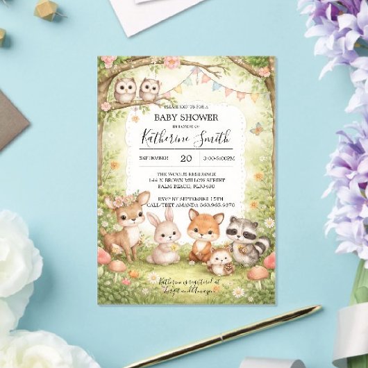 Woodland Animals Baby Shower Invitation Background