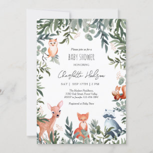 Woodland Animals Baby shower Invitation Kaart