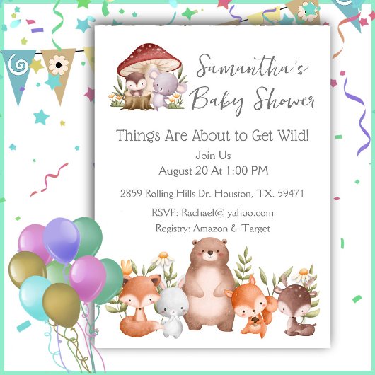 Woodland Animals Baby Shower Invitation Kaart