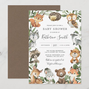 Woodland Animals Baby shower Invitation Kaart