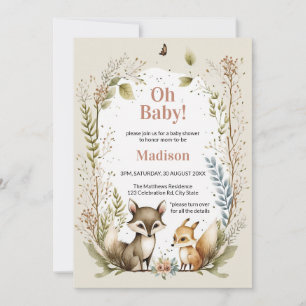 Woodland Animals Baby shower Invite Girl Kaart