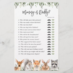Woodland Animals Baby shower Mama of Pappa Game