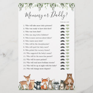 Woodland Animals Baby shower Mama of Pappa Game