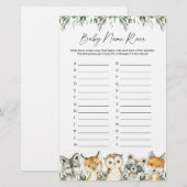 Woodland Animals Baby shower Name Race Game (Voorkant / Achterkant)