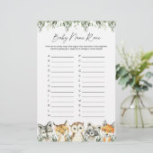 Woodland Animals Baby shower Name Race Game (Staand voorkant)