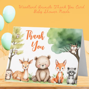 Woodland Animals Baby shower Oranje genderneutraal Bedankkaart