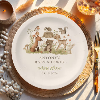 Woodland Animals Baby Shower Paper Plate Papieren Bordje
