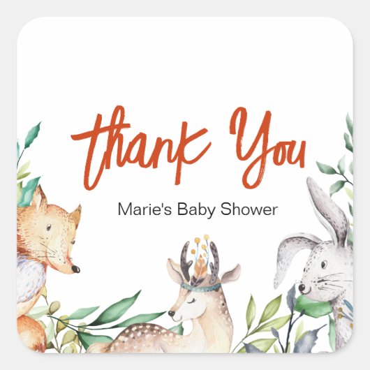 Woodland Animals Baby shower Stickers (Voorkant)