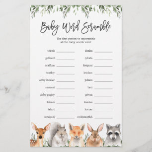 Woodland Animals Baby shower Word Scramble Game