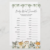 Woodland Animals Baby shower Word Scramble Game (Voorkant / Achterkant)