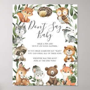Woodland Animals Baby shower Zeg geen Baby Sign Poster