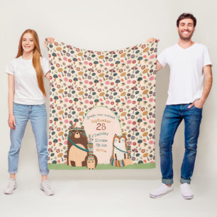 Woodland Animals BABY STATS Boy Girl Room Decor Fleece Deken