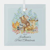 Woodland Animals Baby's Eerste Kerstmis Glas Ornament (Voorkant)