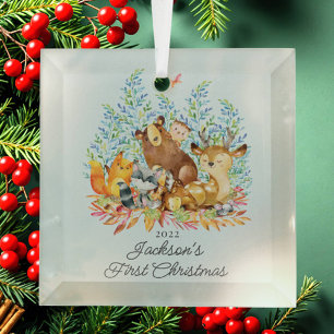 Woodland Animals Baby's Eerste Kerstmis Glas Ornament