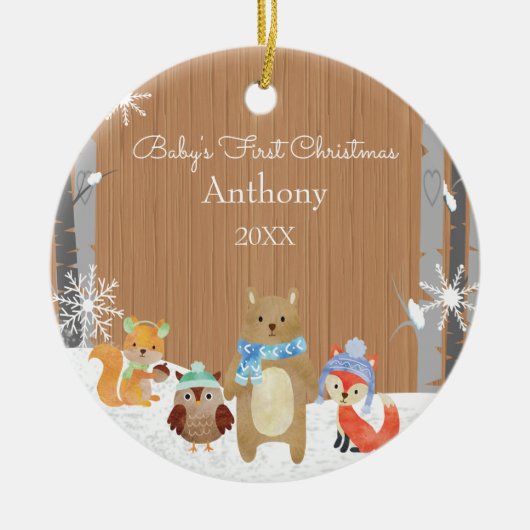 Woodland Animals Baby's Eerste Kerstmis Keramisch Ornament (Voorkant)