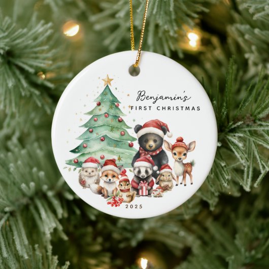 Woodland Animals Baby's Eerste Kerstmis Keramisch Ornament (Boom)