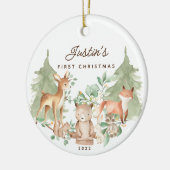 Woodland Animals Baby's Eerste Kerstmis Keramisch Ornament (Links)