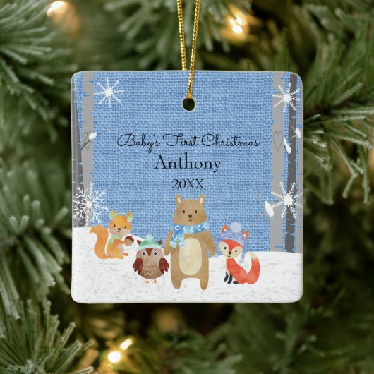 Woodland Animals Baby's Eerste Kerstmis Keramisch Ornament (Boom)