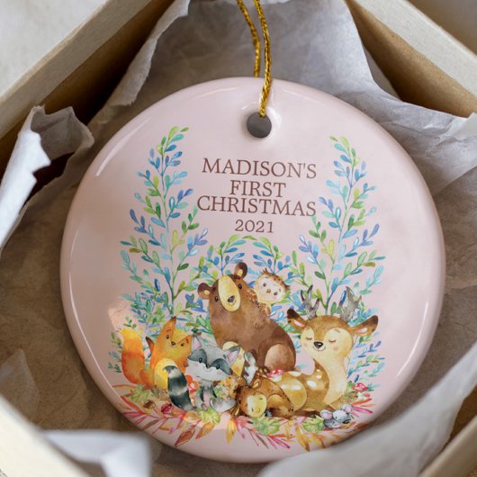 Woodland Animals Baby's Eerste kerstversiering Keramisch Ornament