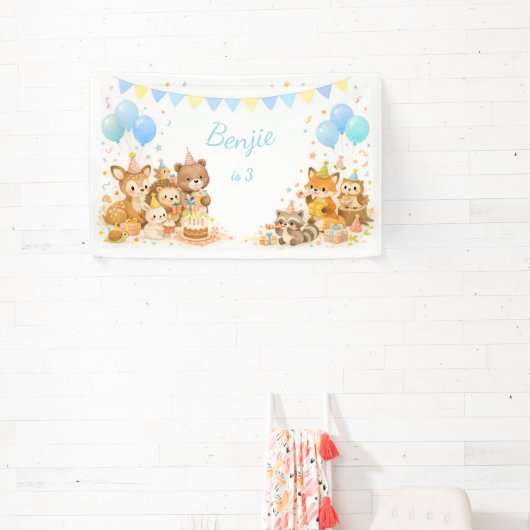 Woodland Animals Backdrop Bunny Bear Fox Pastel Spandoek (Insitu)