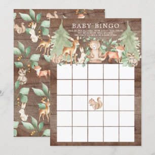 Woodland Animals BINGO Baby shower Game Kaart