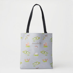 Woodland Animals & Birds in Grey Pond Canvas tas
