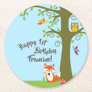 Woodland Animals Birthday Party Ronde Kartonnen Onderzetter