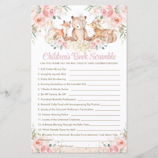 Woodland Animals Blush Floral Children's Book Game (Voorkant)