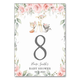 Woodland Animals Blush Floral Greenery Baby shower Kaart