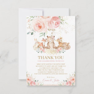 Woodland Animals Blush Pink Floral Baby shower Bedankkaart