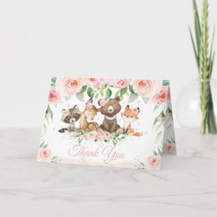Woodland Animals Blush Pink Floral Baby shower Bedankkaart