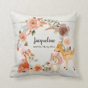 Woodland Animals Blush Pink Floral Waterverf Girl Kussen