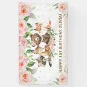 Woodland Animals Blush Roze Bloemen Achtergrond Ba Spandoek (Verticaal)