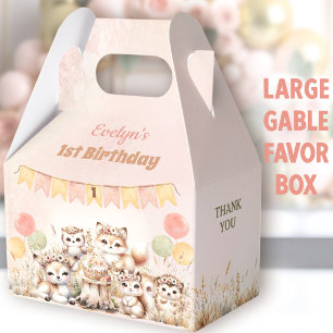 Woodland Animals Boho Girl 1st Birthday Large Bedankdoosjes