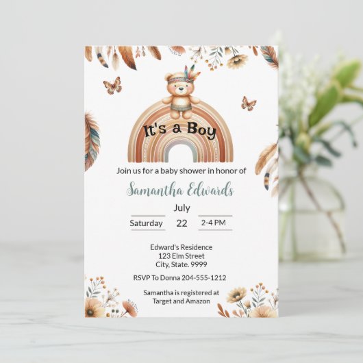 Woodland Animals Boho Het is een Boy Baby shower Kaart (Staand voorkant)