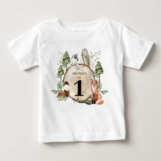 Woodland Animals Boy 1st Birthday T-Shirt (Voorkant)
