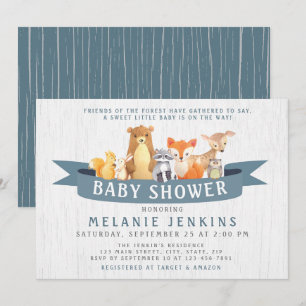 Woodland Animals Boy Baby shower Invitation Kaart